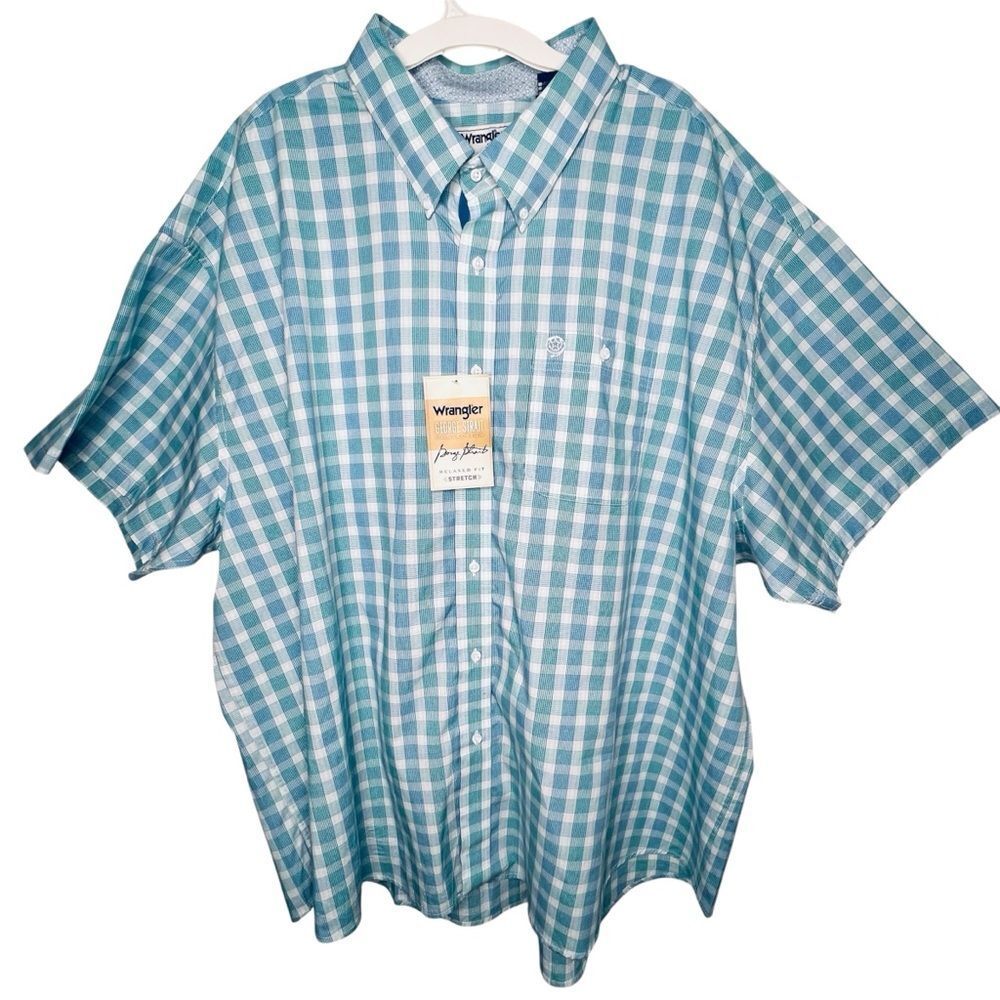 WRANGLER George Strait Blue Plaid Short Sleeve Relax Shirt Men's Plus Sz 4XT